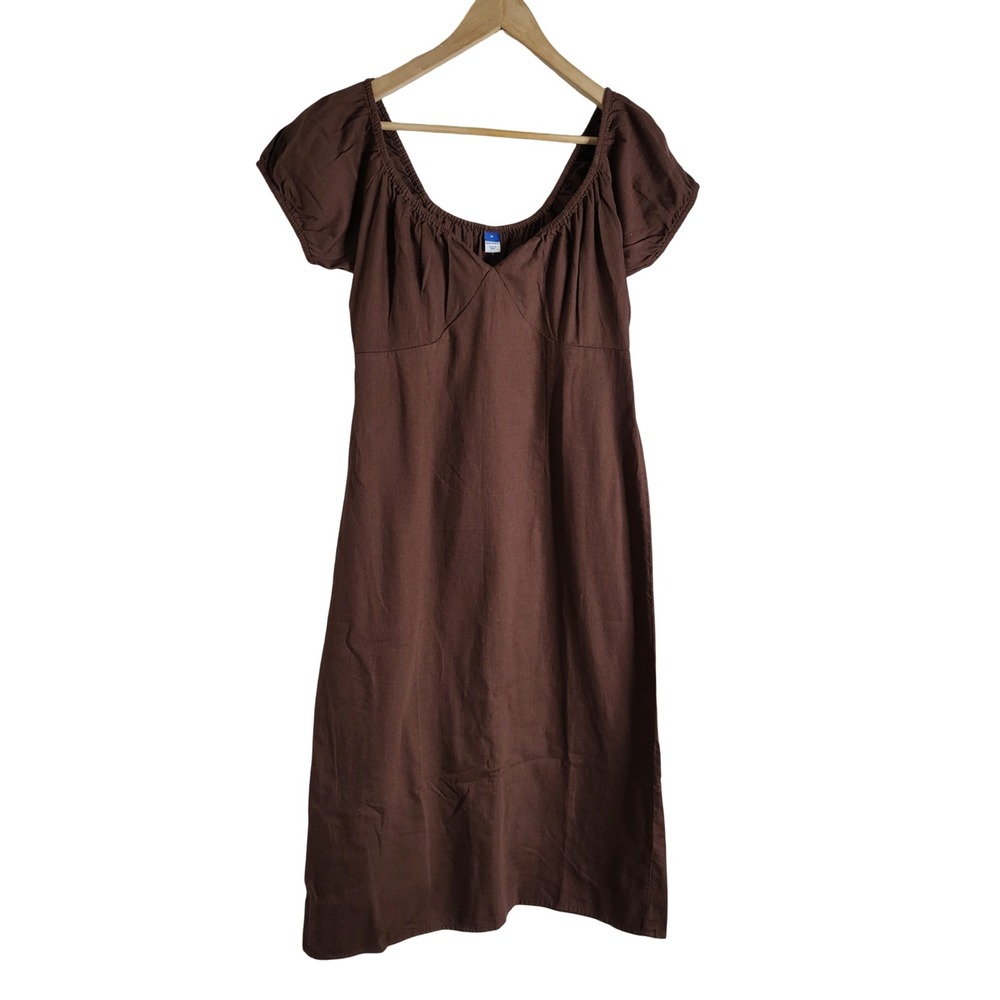 Old Navy Brown Cotton Puff Sleeve Sweetheart Midi Dress Size M NWT Warm Autumn